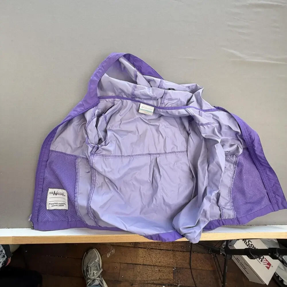 Columbia Raincoat Jacket Girls 4T Purple Hooded Lightweight Full Zip Nylon Shell